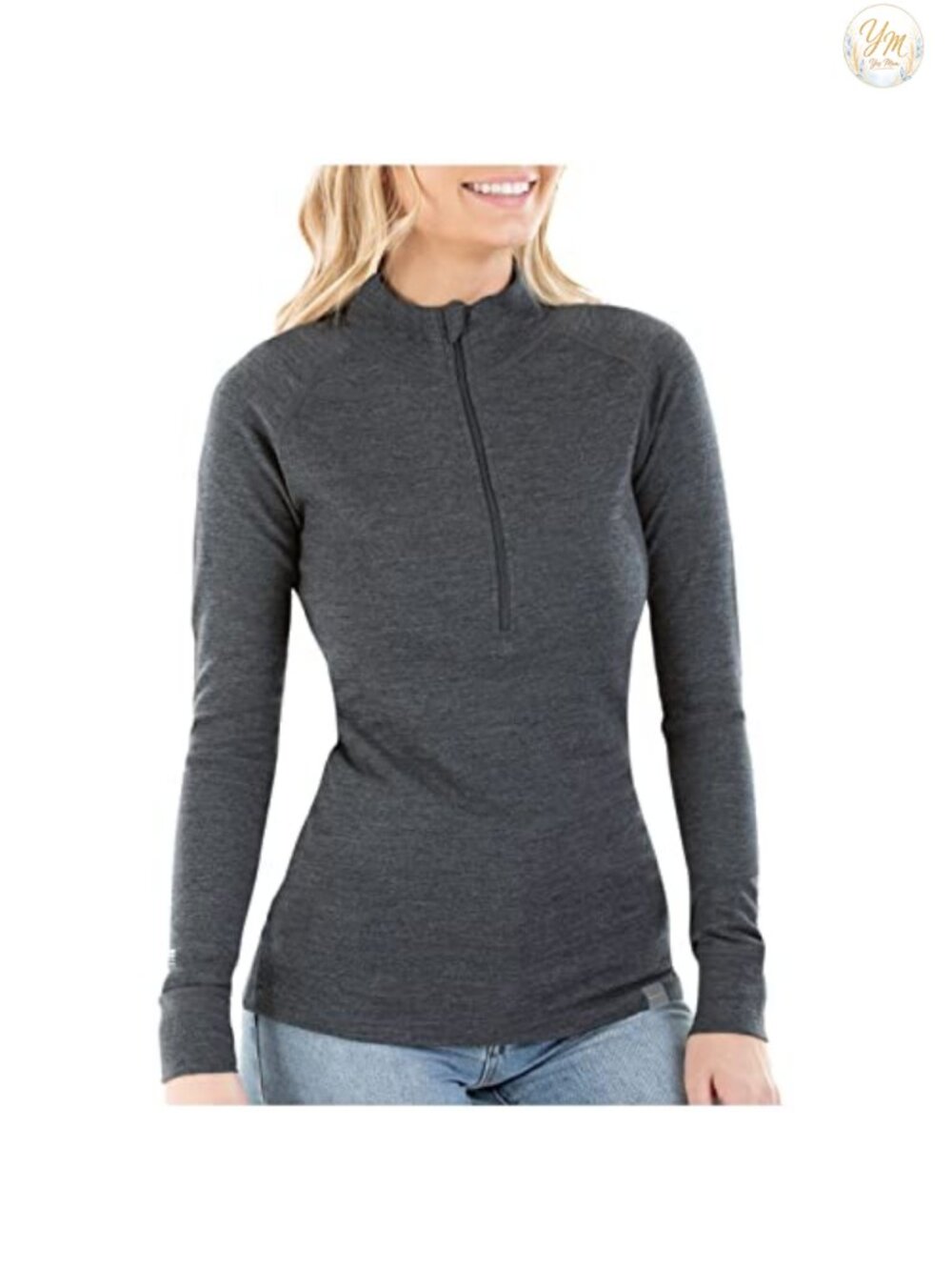 100% Merino Wool Half Zip Thermal Top Women's Base Layer Midweight 250g Fitted